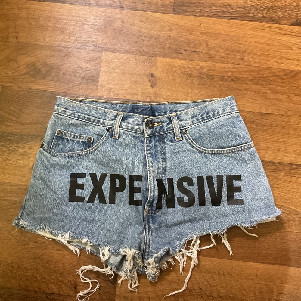 Trendy Blue Jean Shorts with Distressed Hem